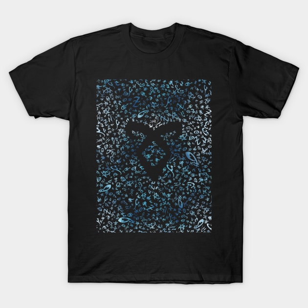 Shadowhunters rune / The mortal instruments - pattern / texture with vanishing angelic power rune (blue watercolors) - Clary, Alec, Jace, Izzy, Magnus T-Shirt by Vane22april